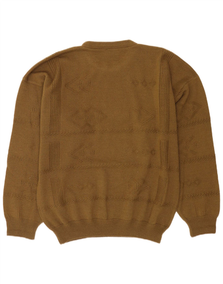 Vintage męski sweter z okrągłym dekoltem XL, wełna khaki