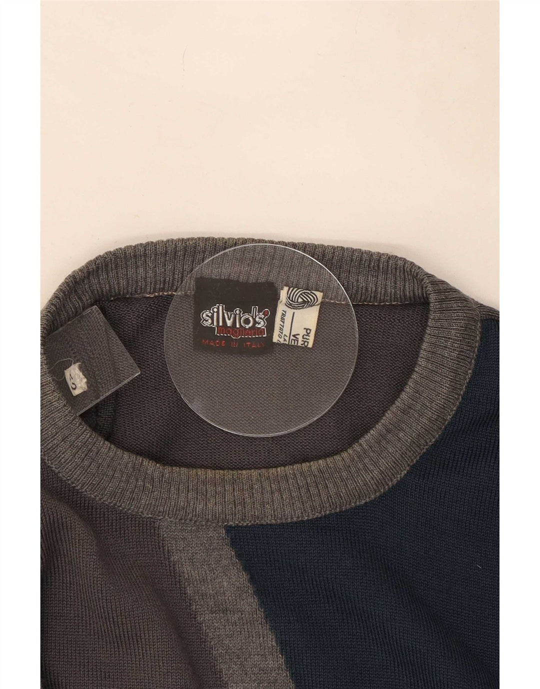 Vintage męski sweter z okrągłym dekoltem IT 52, duży szary blok kolorów