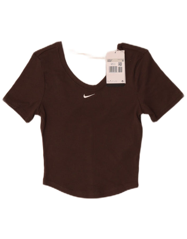 Damski t-shirt Nike o krótkim kroju, UK 4 XS, brązowy poliester