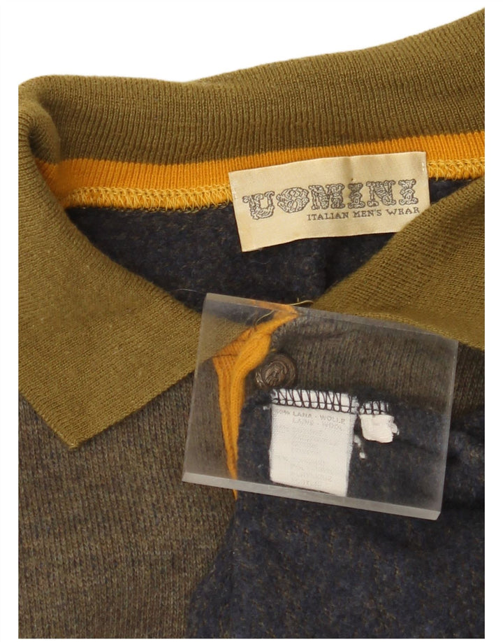 Męski sweter w stylu vintage, z okrągłym dekoltem i dużą wełną w paski khaki