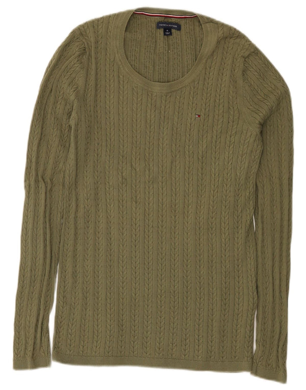 Damski sweter z okrągłym dekoltem Tommy Hilfiger UK 12, średnia bawełna khaki