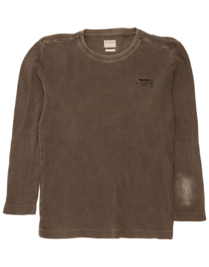 Męski top Guess o dopasowanym kroju z długim rękawem, średni khaki