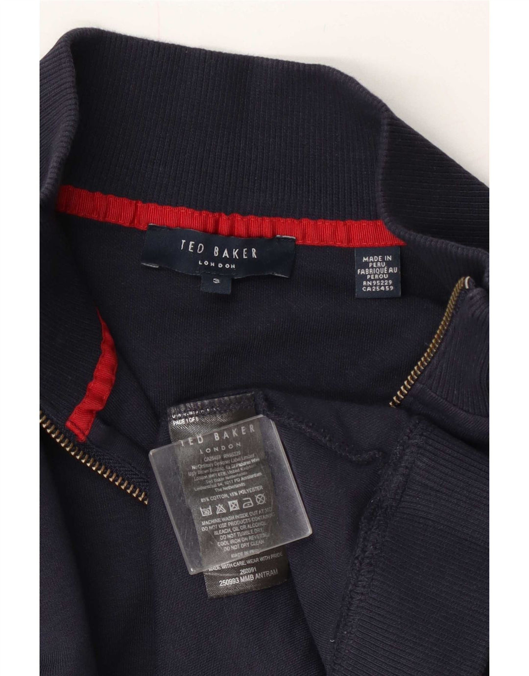 Męski sweter Ted Baker z zamkiem błyskawicznym, rozmiar 3, średni, granatowy, bawełniany