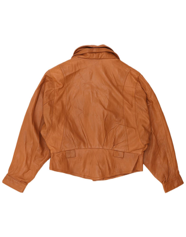 Vintage damska kurtka skórzana UK 14, średnia brązowa skóra