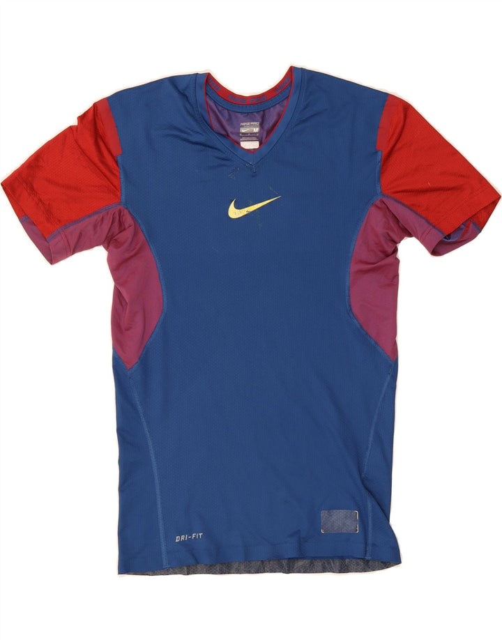 NIKE Womens Dri Fit T-Shirt Top UK 12 Medium Blue Colourblock Polyester Vintage Nike and Second-Hand Nike from Messina Hembry 