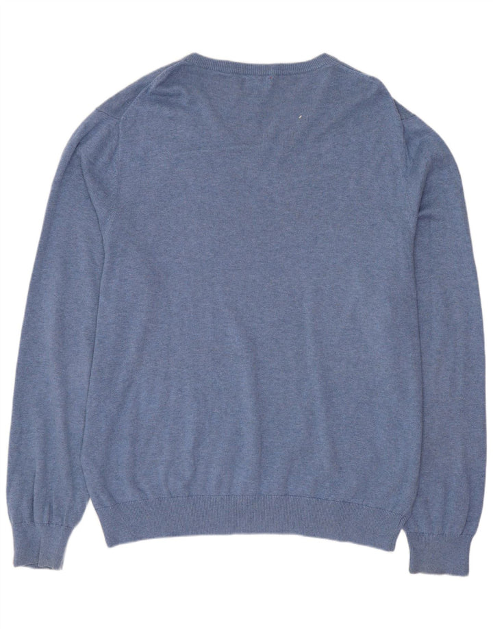 IZOD Męski sweter z dekoltem w kształcie litery V, duży, niebieski, bawełniany