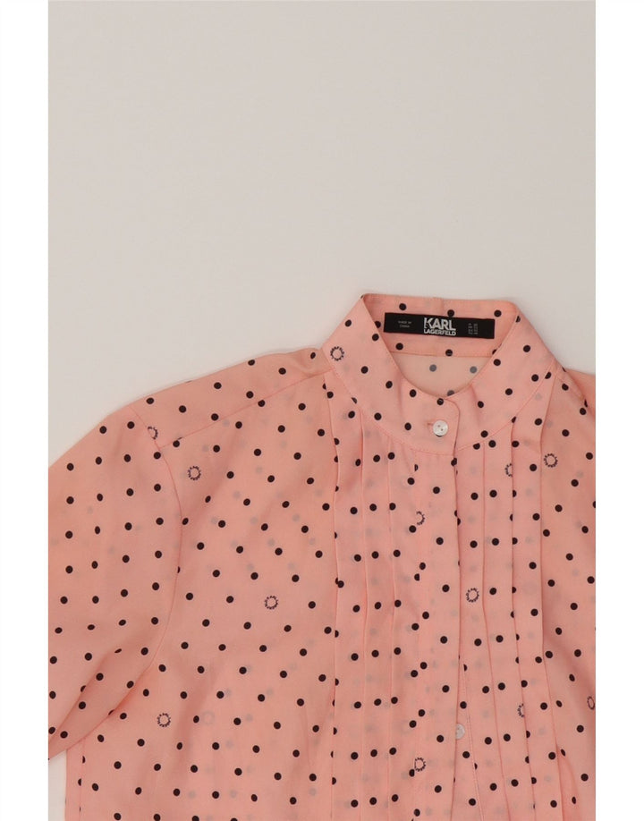 KARL LAGERFELD Womens Shirt Blouse UK 14 Medium Pink Polka Dot Polyester Vintage Karl Lagerfeld and Second-Hand Karl Lagerfeld from Messina Hembry 