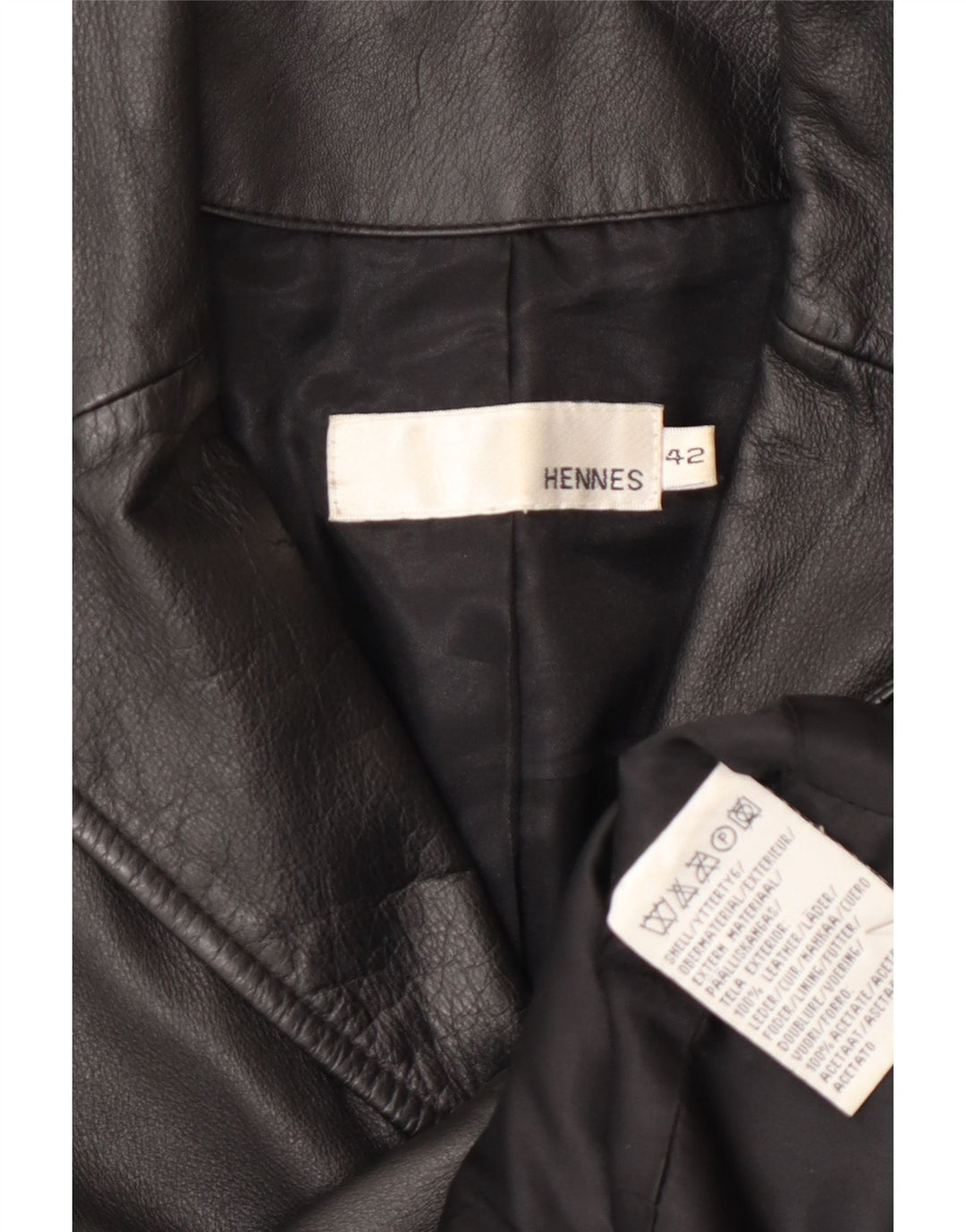 HENNES Damski płaszcz skórzany EU 42, duży, czarny, skórzany