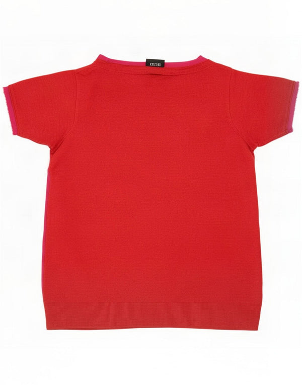 T-shirt damski vintage Top UK 14 średni czerwony Colorblock