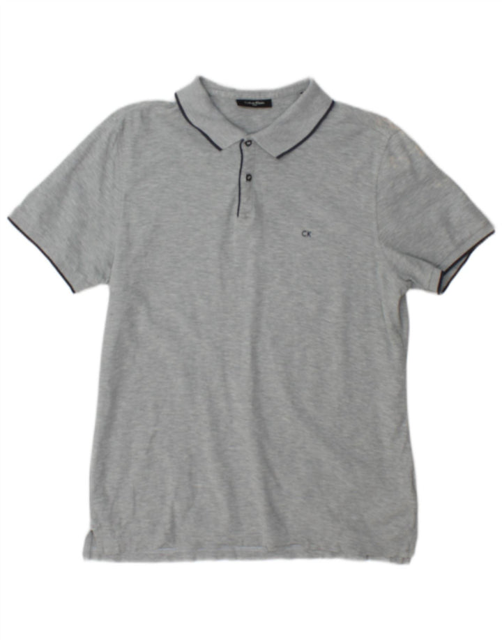 Męska koszulka polo Calvin Klein, mała, szara, bawełniana w plamki