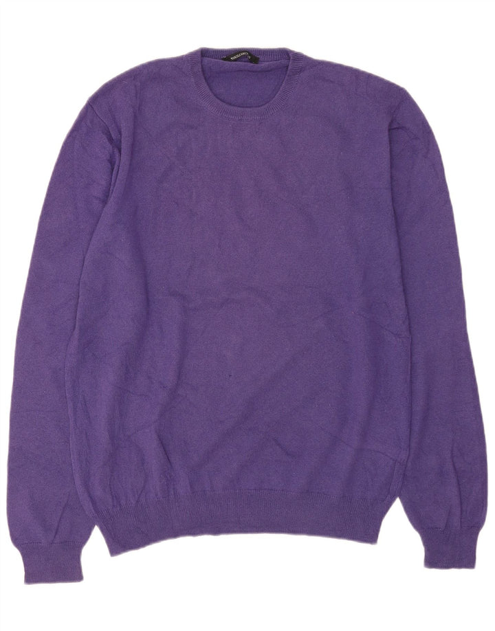 Vintage męski sweter z okrągłym dekoltem, średni fioletowy kaszmir