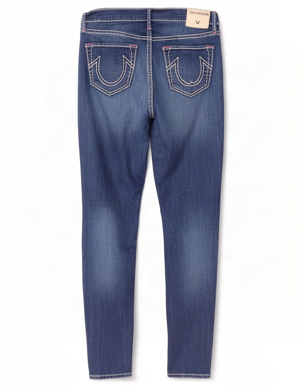 Damskie jeansy True Religion z niską talią, bardzo obcisłe W30 L30, niebieska bawełna