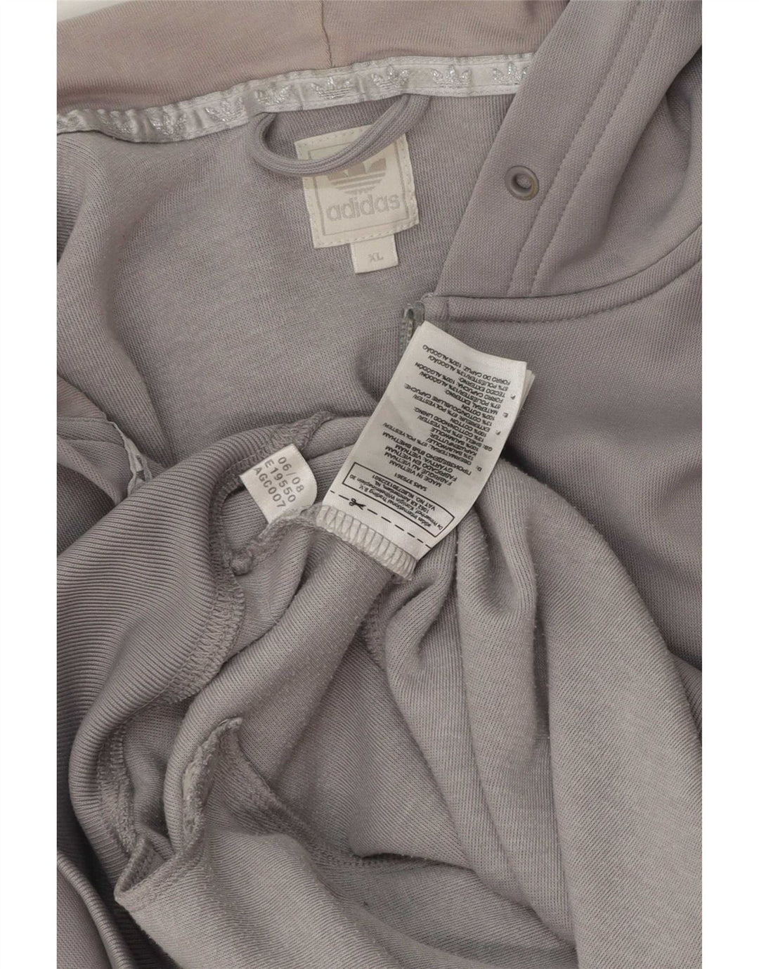 Męski sweter z kapturem Adidas z grafiką i zamkiem XL, szary poliester