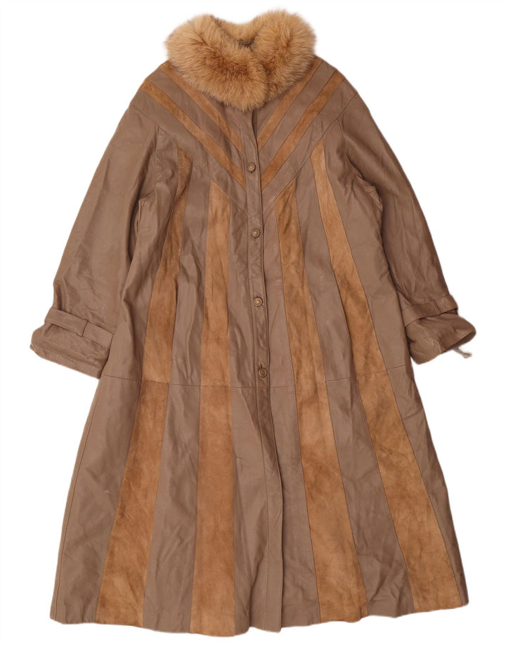 Damski płaszcz skórzany o luźnym kroju Norma UK 14, klasyczny, w średnie brązowe paski