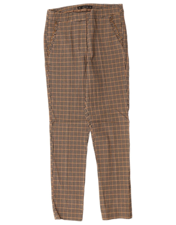 Spodnie damskie Zara Slim Chino, małe, W26 L27, wiskoza, brązowa kratka