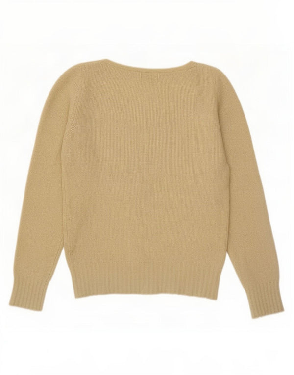 Sweter damski Benetton z dekoltem w kształcie litery V, UK 10, mały beżowy Argyle/Diament