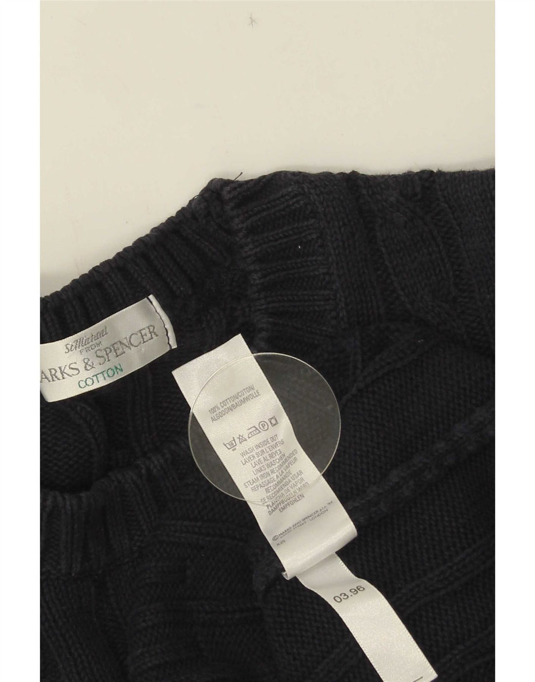 Marks & Spencer Męski sweter z okrągłym dekoltem, średni granatowy, bawełniany