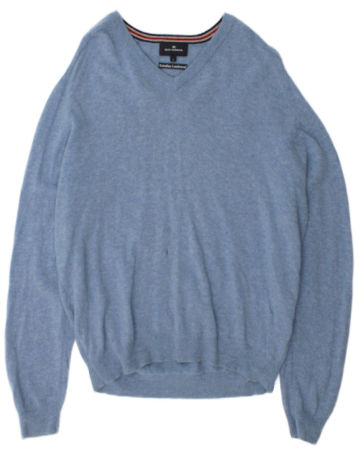 Męski sweter Marks & Spencer Blue Harbor z dekoltem w kształcie litery V, duży, niebieski nakrapiany
