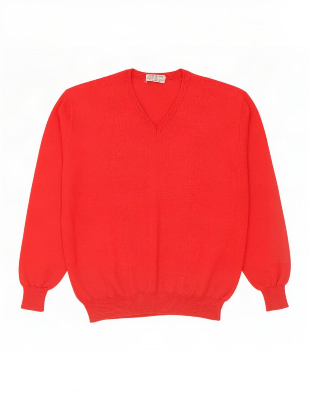 Męski sweter w stylu vintage z dekoltem w szpic, duży, z czerwonej wełny dziewiczej