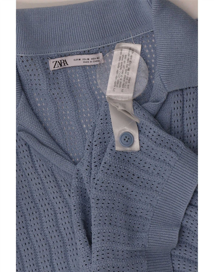 Męski sweter rozpinany Zara z krótkim rękawem, średni niebieski, bawełniany