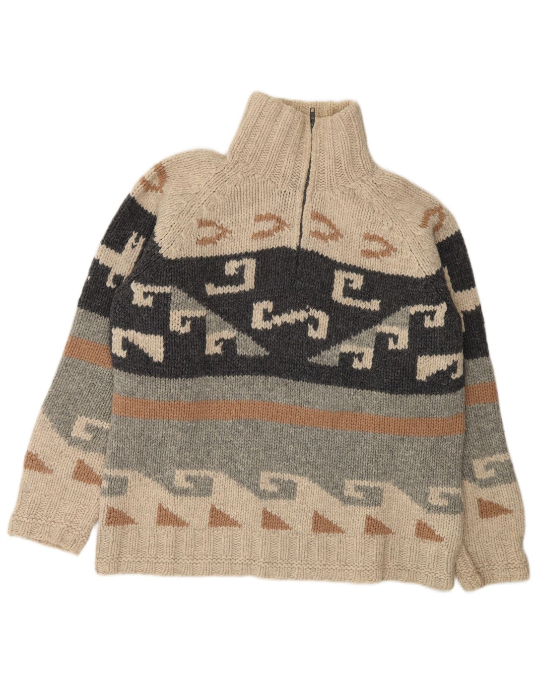 Męski sweter z zamkiem błyskawicznym S. Moritz, duży, beżowy, geometryczny