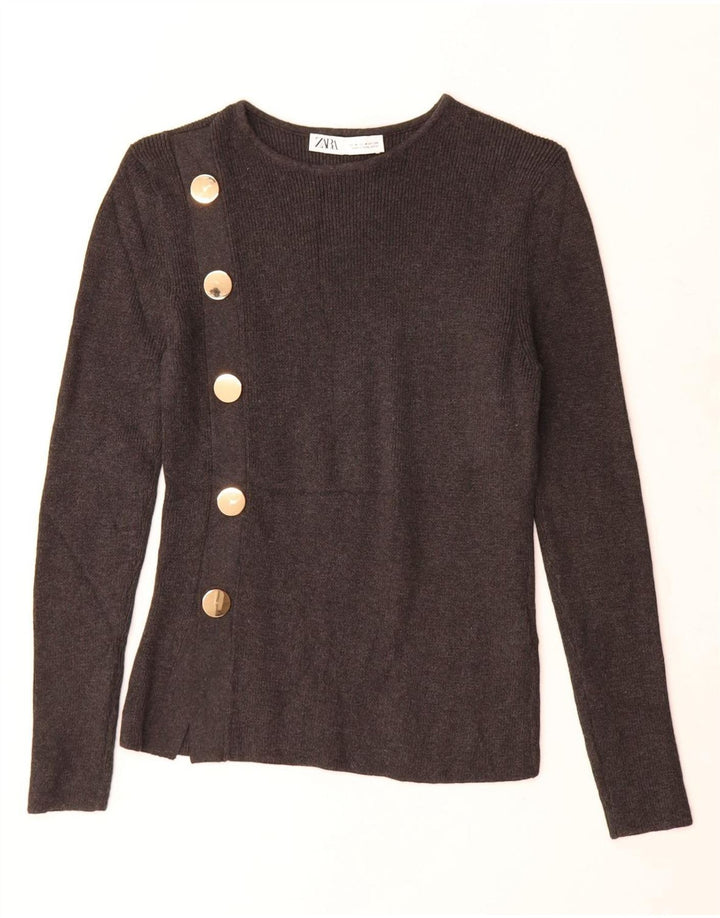 Sweter damski Zara z dekoltem w łódkę UK 12, średnioszary, bawełniany