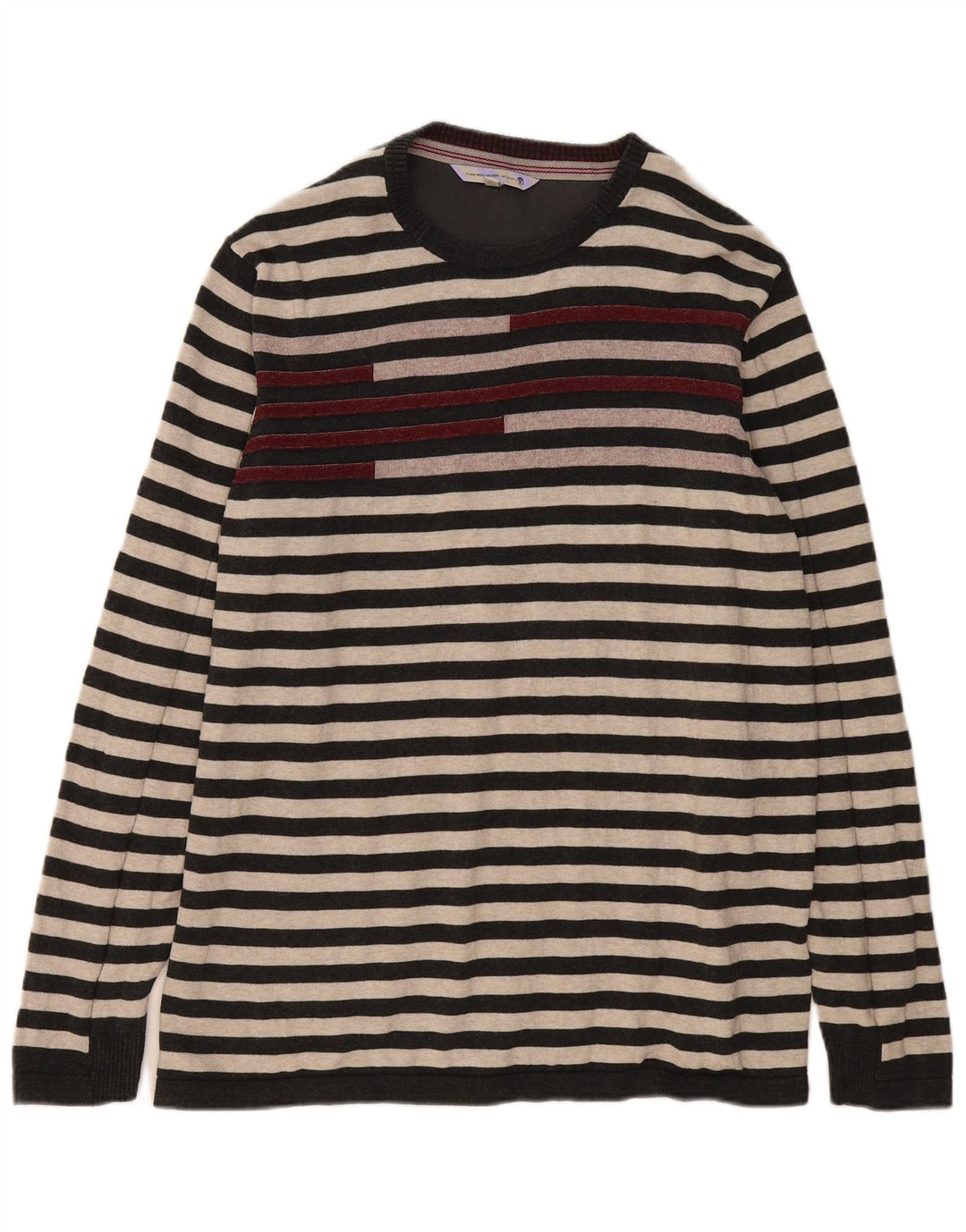 Męski sweter z okrągłym dekoltem FAT FACE XL, bawełniany w szare paski