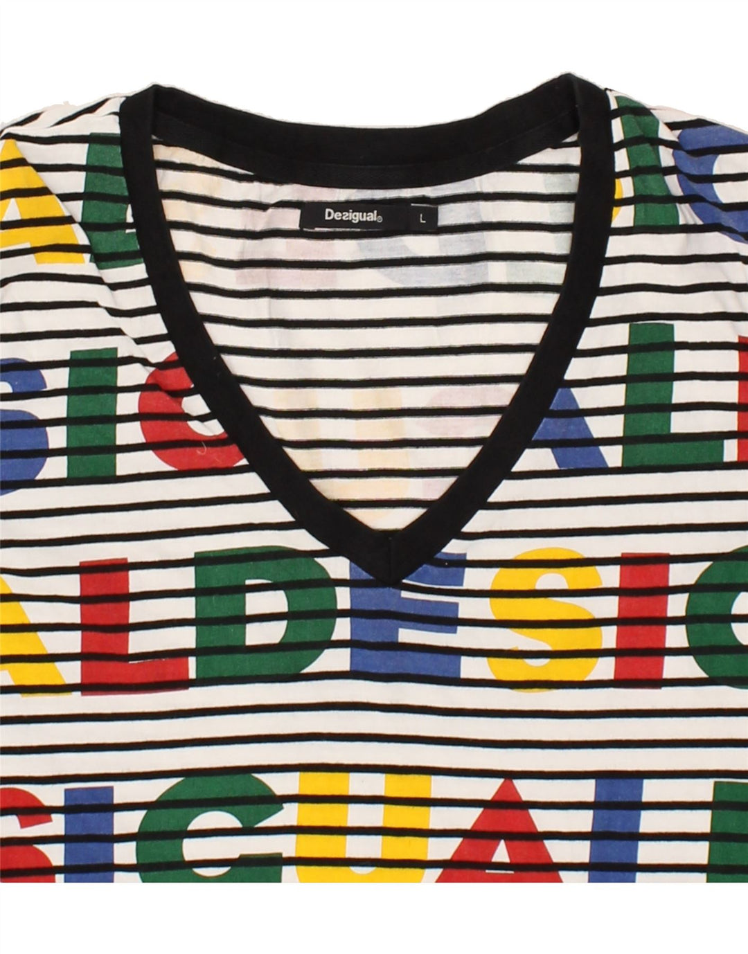 Damska koszulka z grafiką DESIGUAL Top UK 14 w średnie, wielokolorowe paski