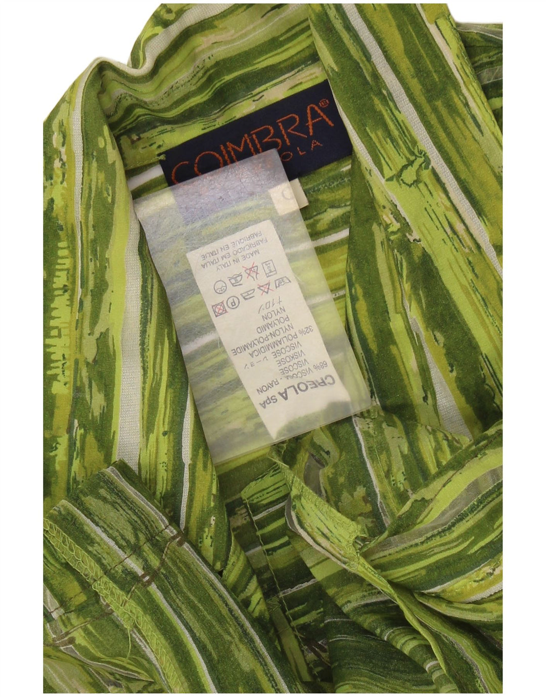 Damska bluzka koszulowa z rękawem 3/4 VINTAGE UK 14, wiskoza w średnie zielone paski