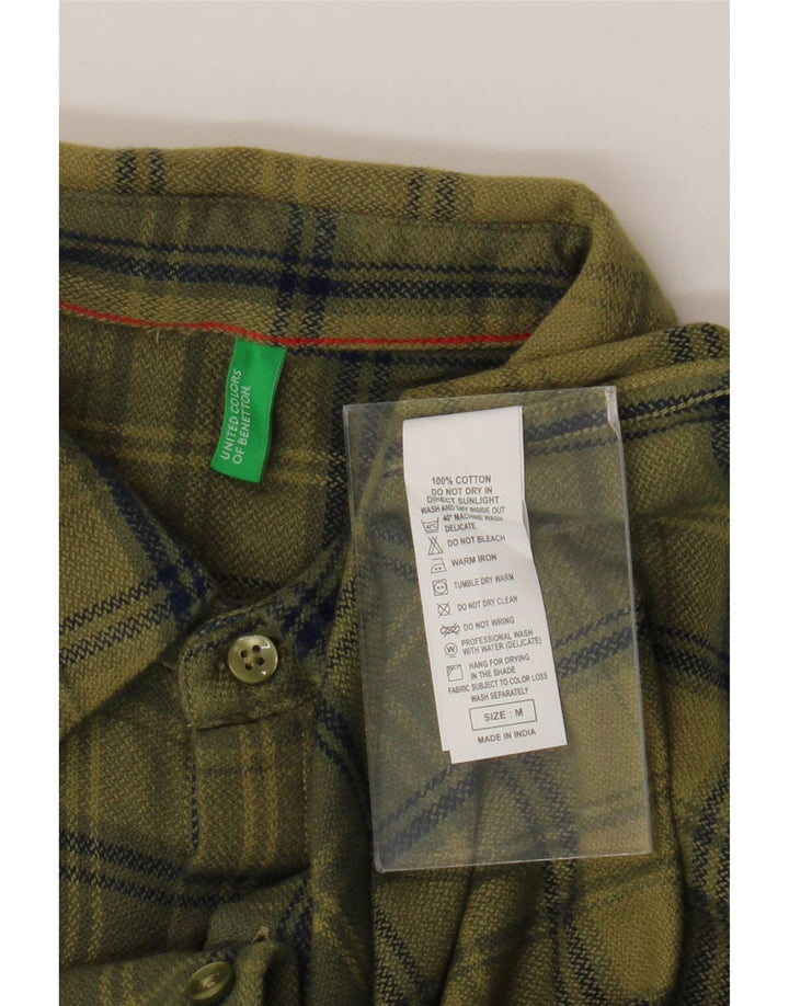Męska koszula flanelowa Benetton, średnia khaki, bawełniana kratka