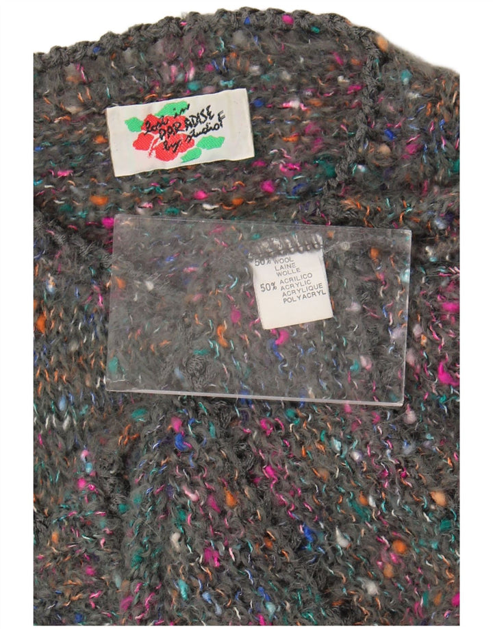 Sweter damski w stylu vintage, UK 16, duży, szary, wełniany
