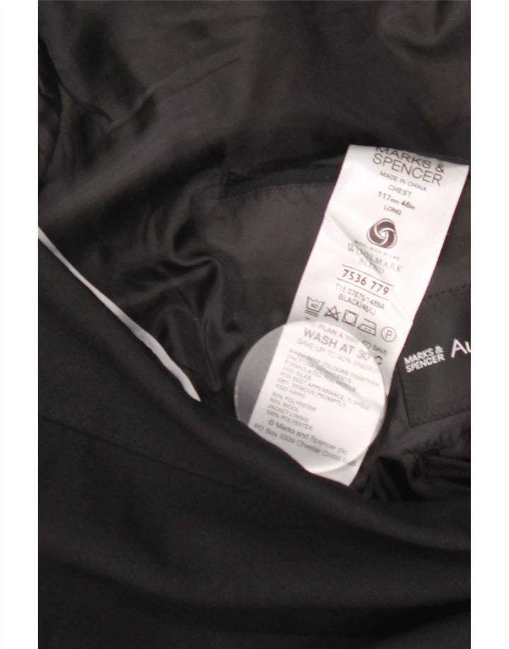 Marks & Spencer Męska marynarka zapinana na 2 guziki, rozmiar 46 XL, czarna, poliestrowa
