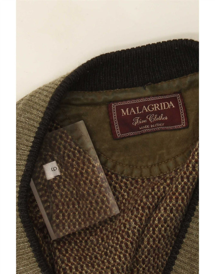 Męski sweter rozpinany Malagrida, duży, khaki, geometryczny