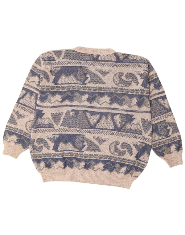 Męski sweter typu casual Land z dekoltem w szpic IT 56 XL, niebieska, geometryczna bawełna