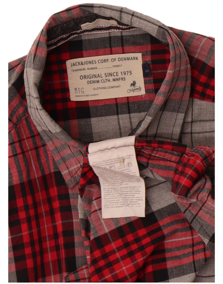Męska koszula flanelowa Jack & Jones, mała, bawełniana w czerwoną kratę