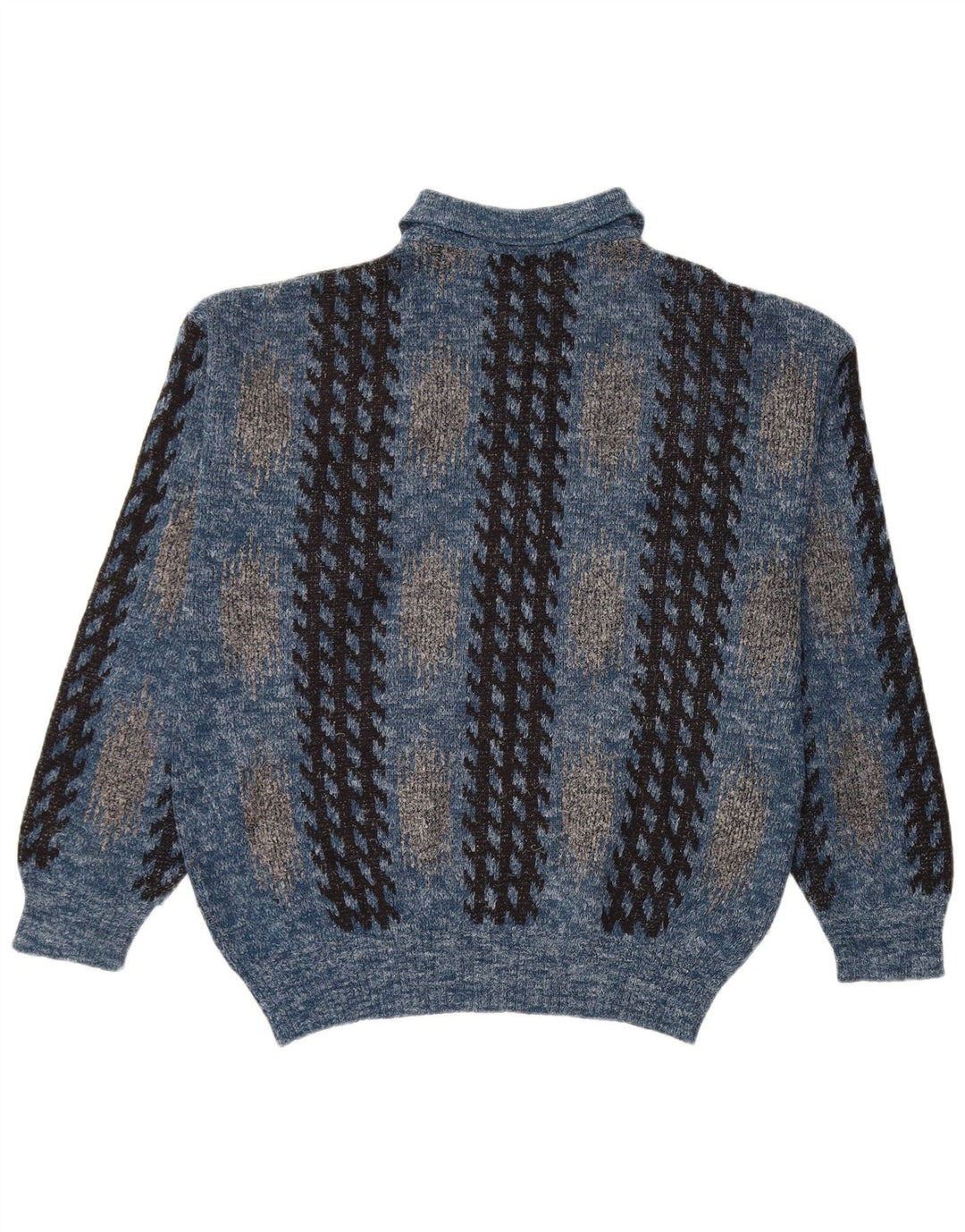 Męski sweter z golfem w stylu vintage, średnioniebieski, geometryczny