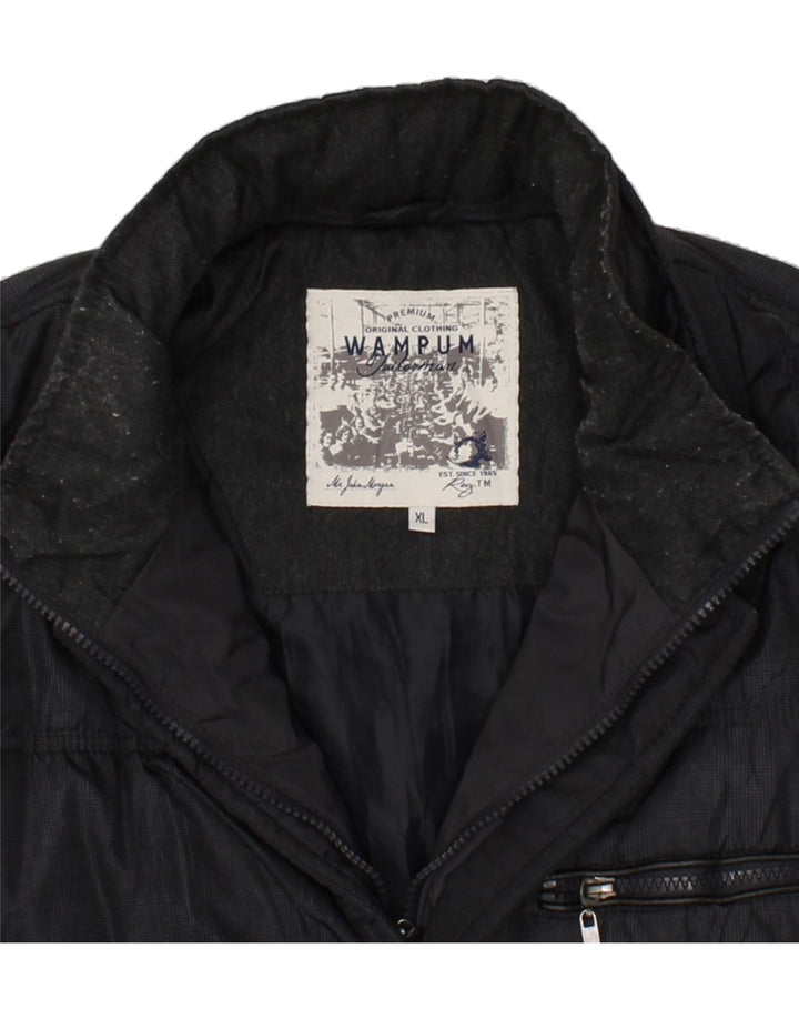WAMPUM Mens Slim Padded Jacket UK 42 XL Navy Blue Check Polyester Vintage Wampum and Second-Hand Wampum from Messina Hembry 