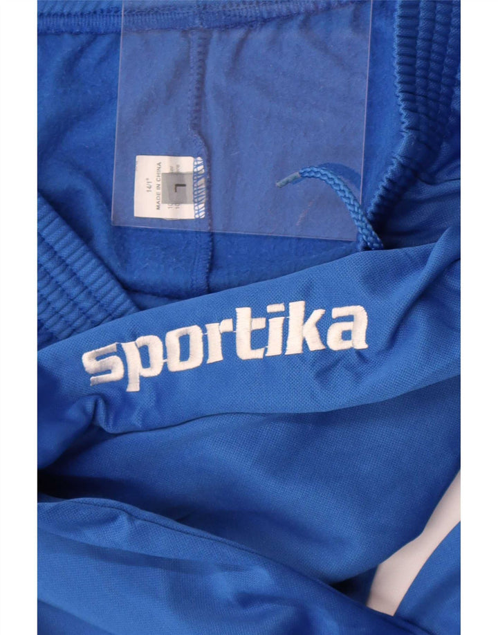 Męskie spodnie dresowe w stylu vintage, graficzne, duże, niebieskie, poliestrowe