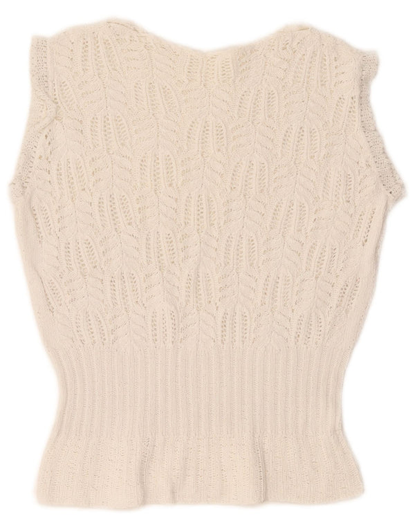 Sweter damski w stylu vintage, z dekoltem w łódkę, UK 12, średni biały