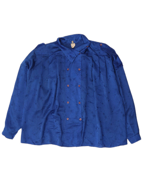 Damska bluzka koszulowa oversize w stylu vintage UK 14, duża, niebieska, z poliestru w kwiaty