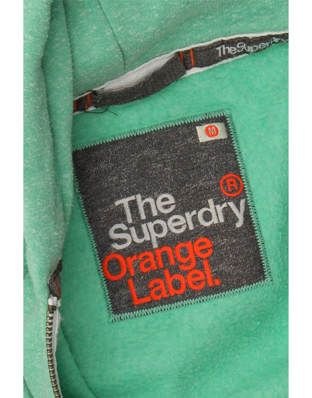 Damski sweter z kapturem i zamkiem Superdry UK 12, bawełna w kolorze średniej zielonej plamki