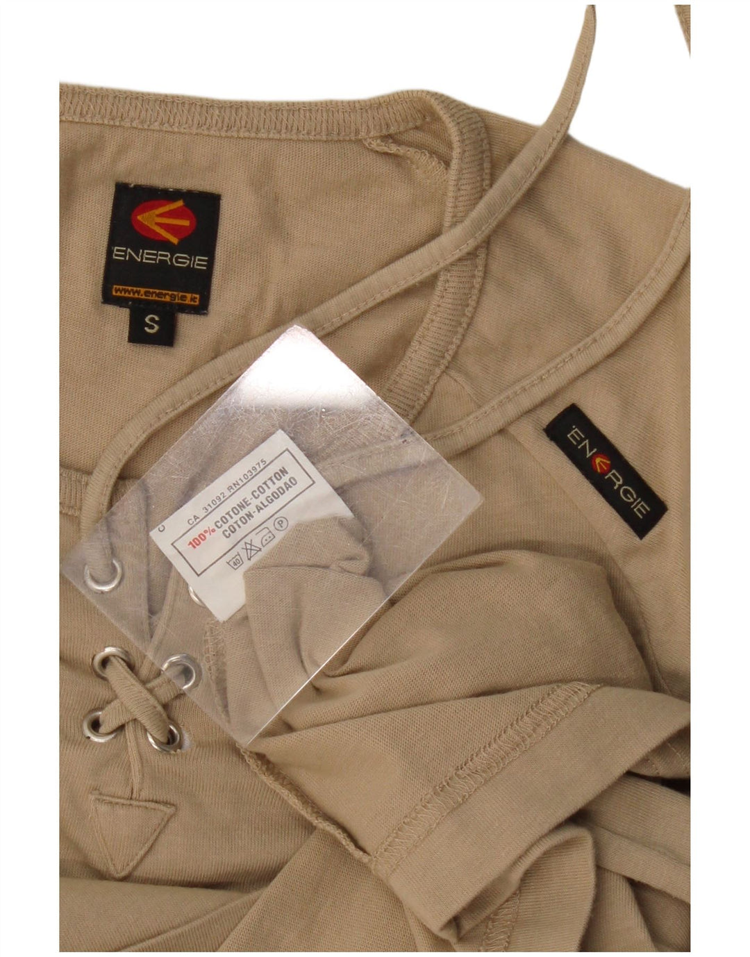 Damska koszulka Energie Top UK 10 Small, beżowa, bawełniana