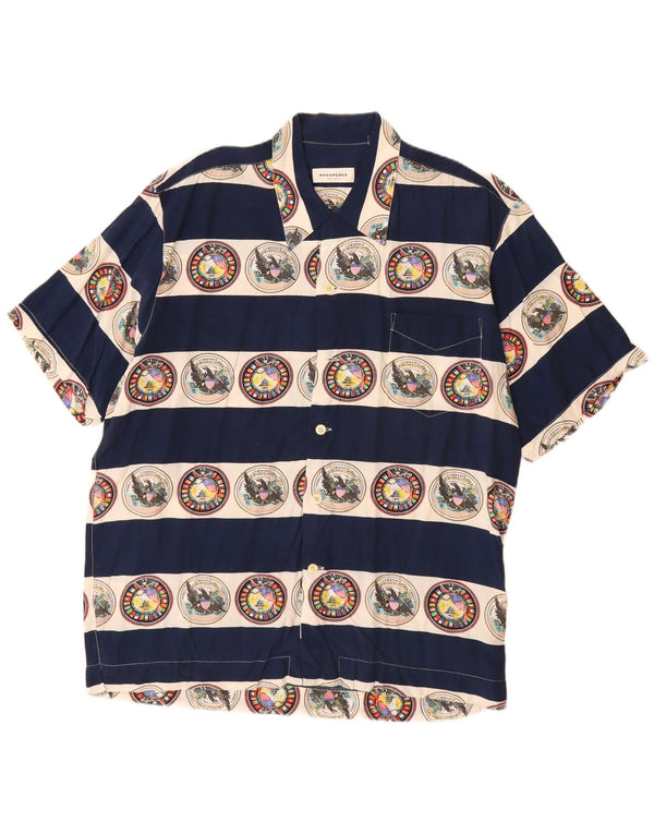 Męska koszula z krótkim rękawem VINTAGE z grafiką, duża, wiskozowa w granatowe paski