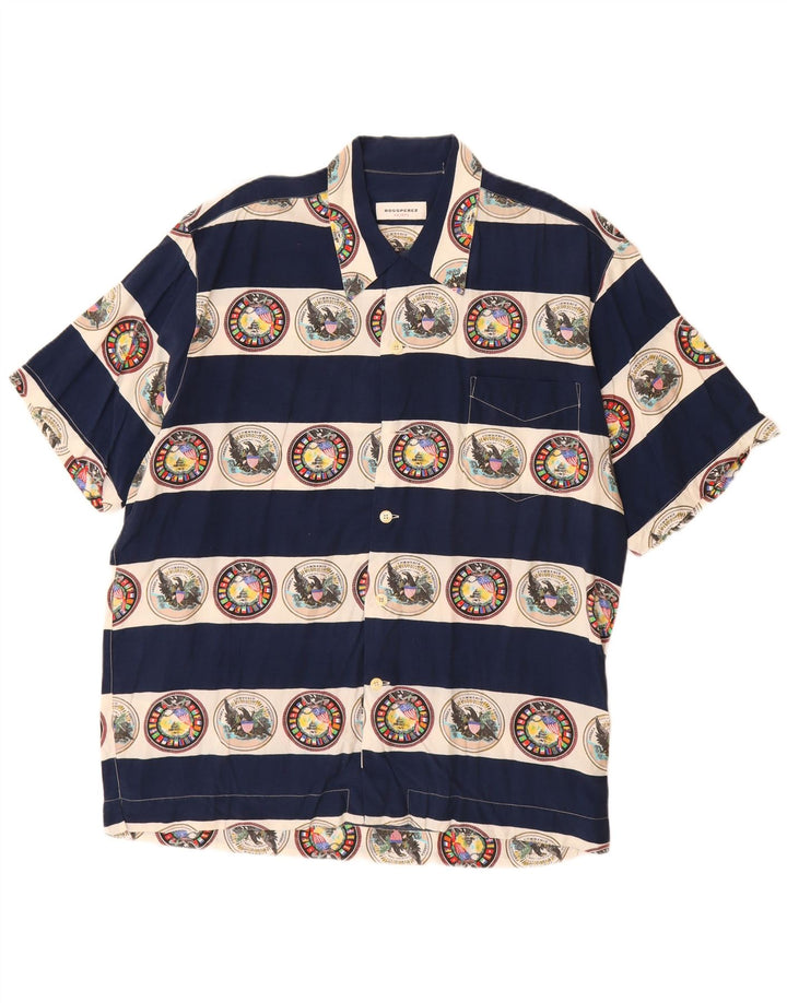 Męska koszula z krótkim rękawem VINTAGE z grafiką, duża, wiskozowa w granatowe paski