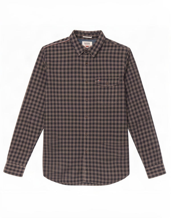 Męska koszula flanelowa Tommy Hilfiger o dopasowanym kroju, duża, szara bawełniana kratka