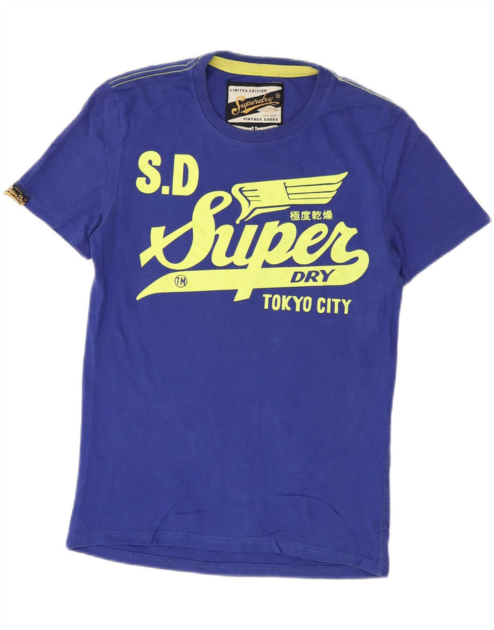 Męski T-shirt z grafiką Superdry, mały, niebieski, bawełniany