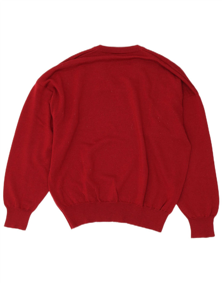 Męski sweter Lacoste z dekoltem w kształcie litery V, rozmiar 5, duży, czerwona dziewicza wełna