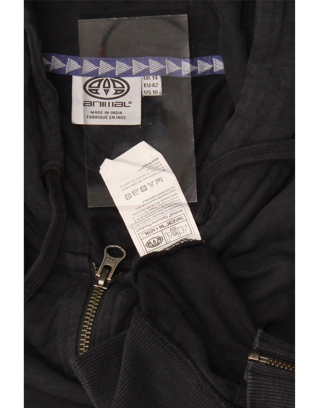 Damski sweter z kapturem i zamkiem ANIMAL UK 14, duży, czarny, bawełniany