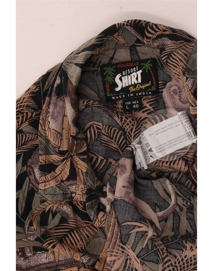 Męska koszula z krótkim rękawem Pull & Bear, duża, wielokolorowa wiskoza w kwiaty