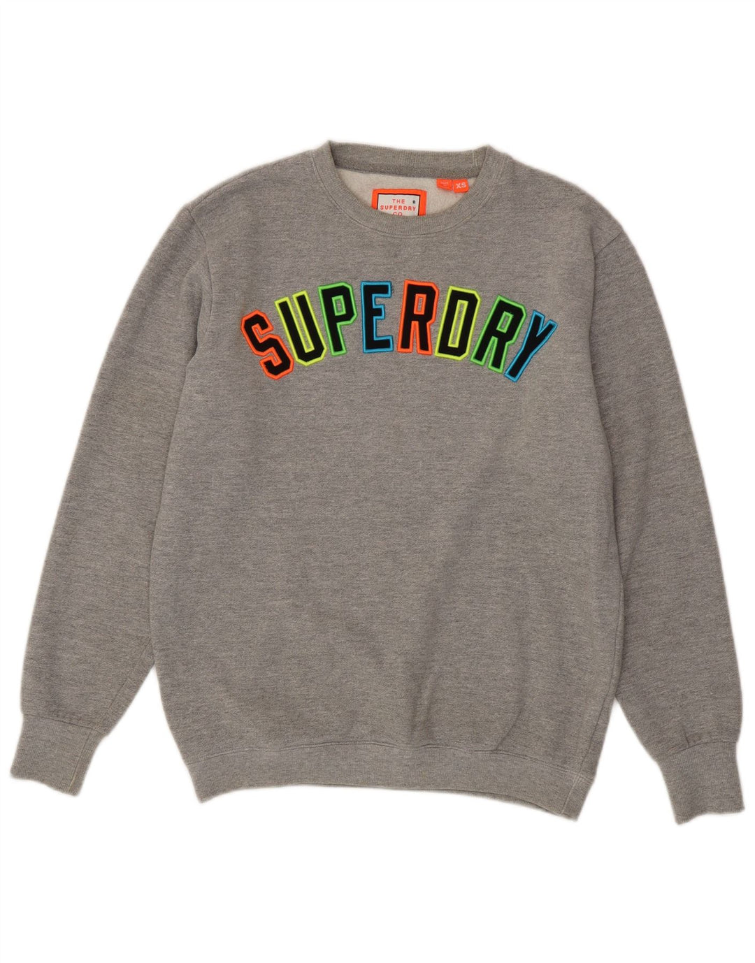SUPERDRY Męska bluza z grafiką o luźnym kroju, sweter XS, szara, nakrapiana bawełna